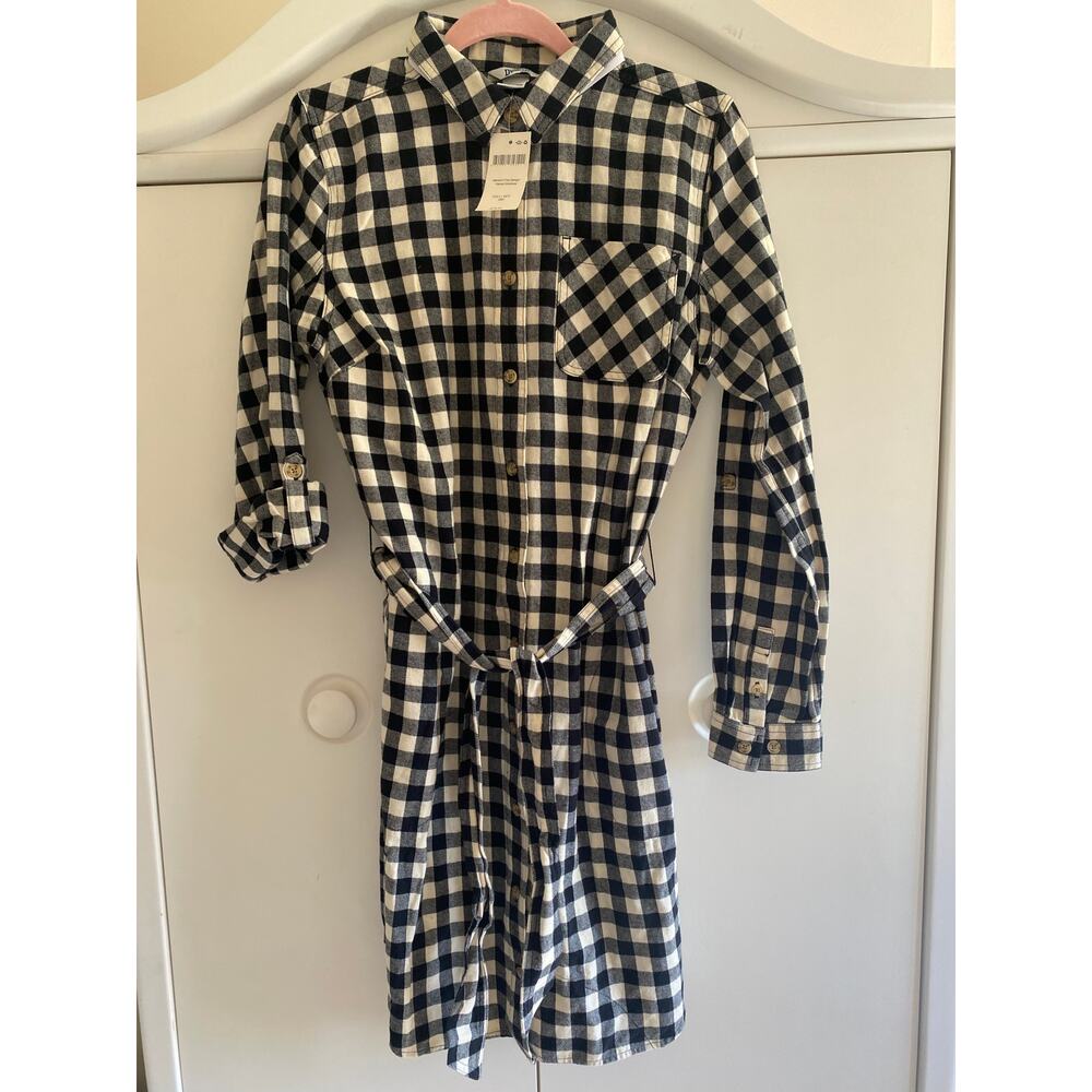 Duluth Free Swingin Flannel Shirtdress Black Plaid Size small NWT